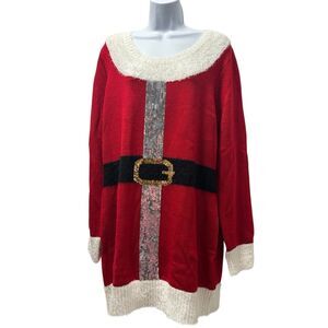 United States Sweaters Holiday Red White Santa Christmas Sweater Dress Size XL